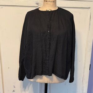 Eileen Fisher Black Woven Irish Linen Top